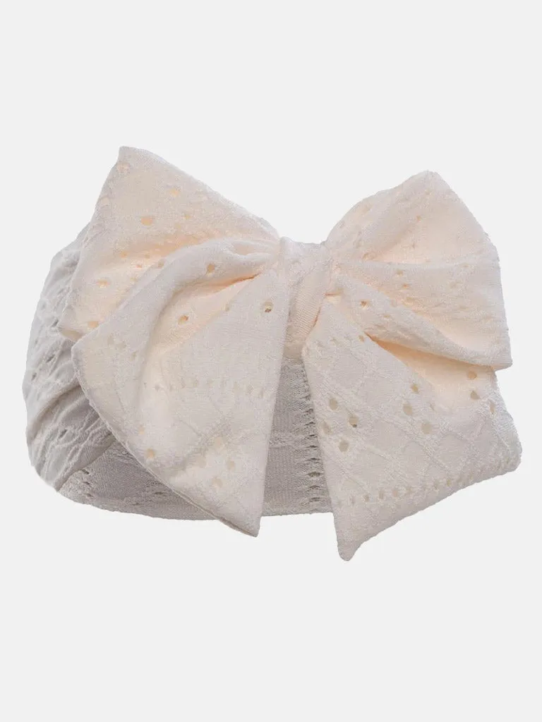 Baby Girl Cable Headband with Large Bow - Ivory