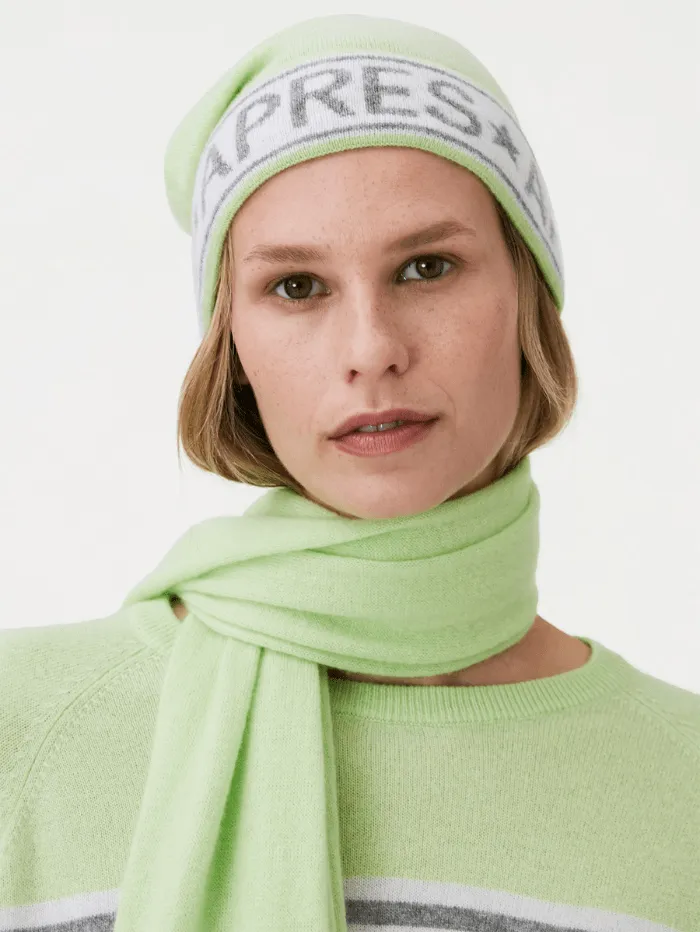 Brodie Cashmere T Apres Hat Lime Green & Grey Pom Pom