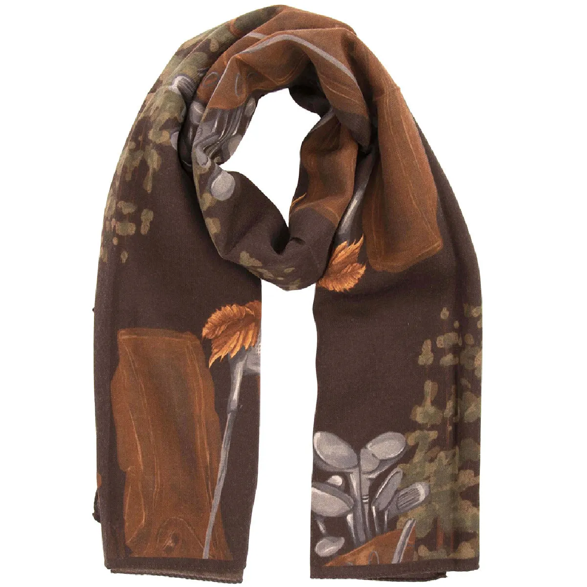 Brown Pure Italian Wool & Ultra Soft Silk Golf Scarf