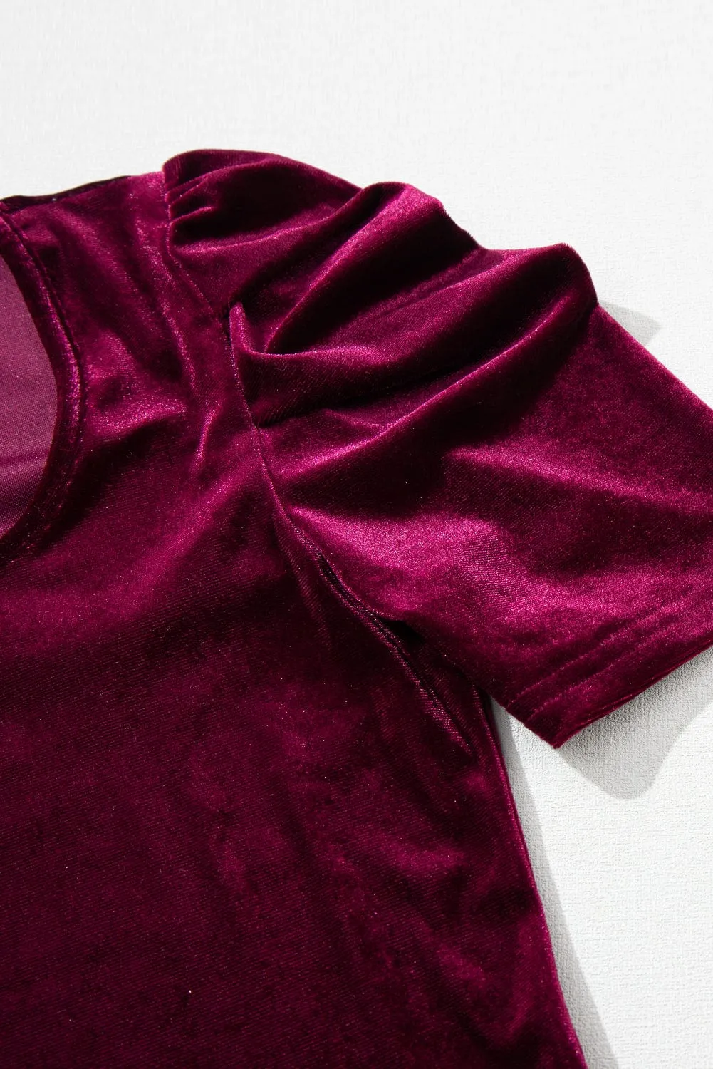 Burgundy Velvet Top with Chic Puff Sleeves