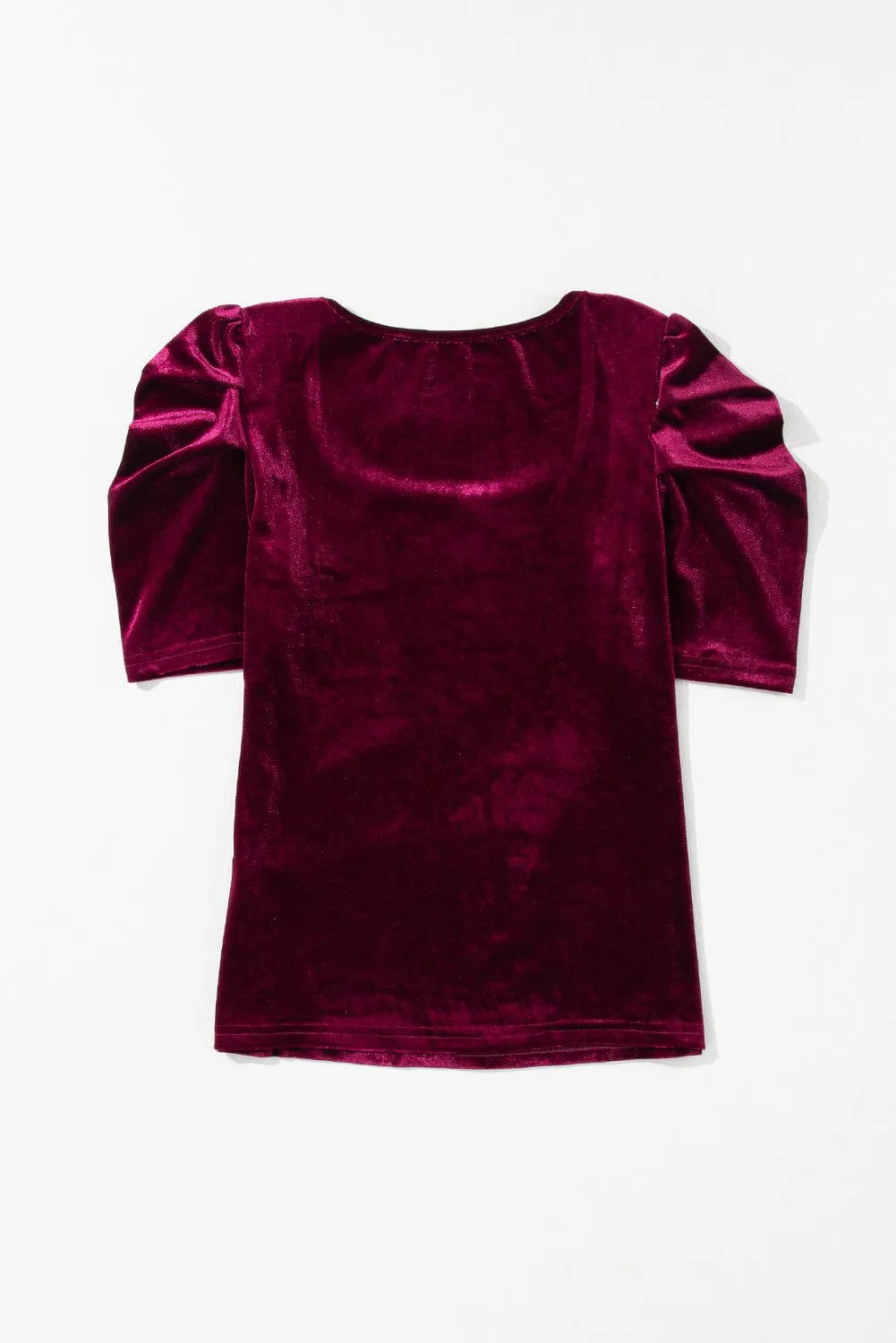 Burgundy Velvet Top with Chic Puff Sleeves