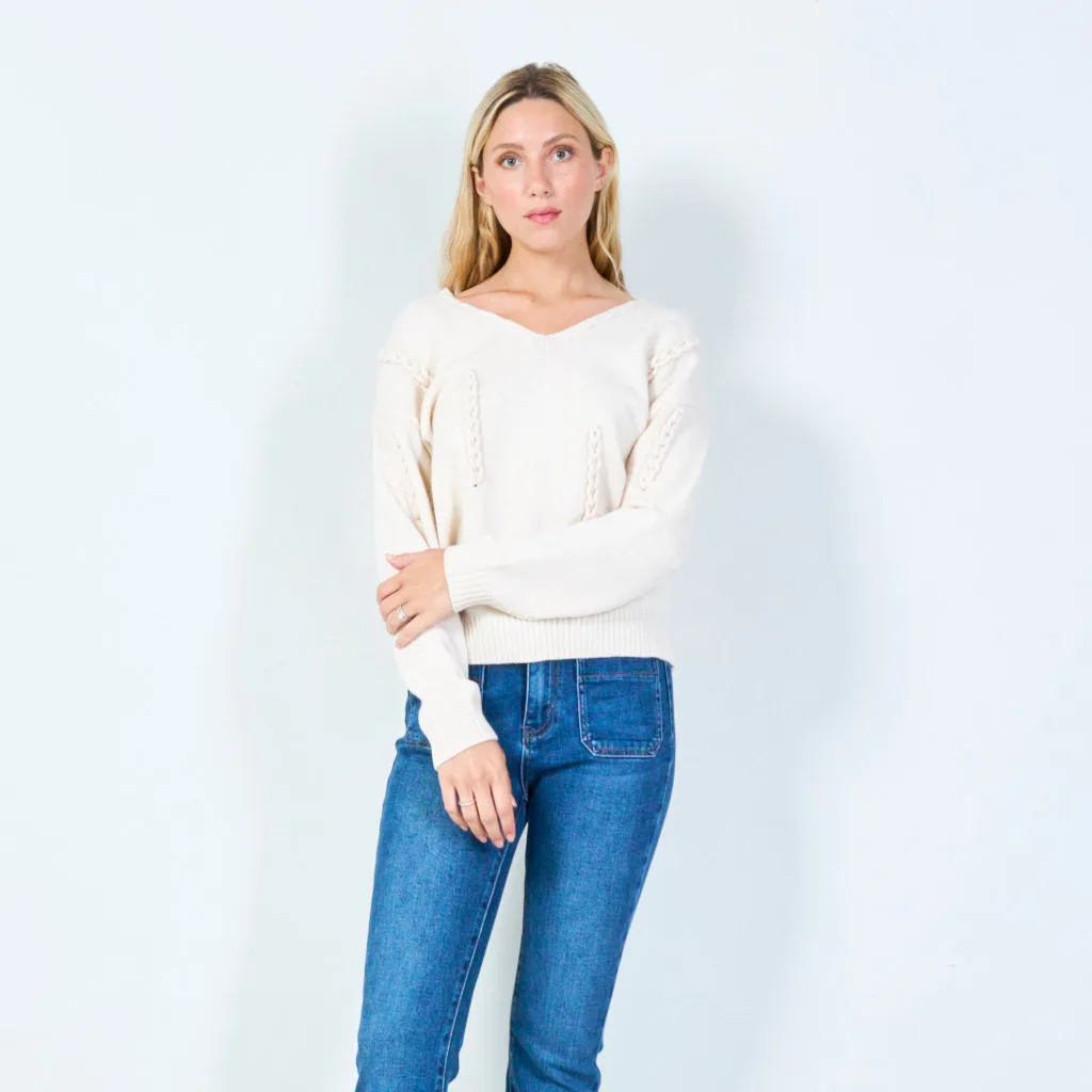 Cable-Knit Sweater with V-Neck Wholesale