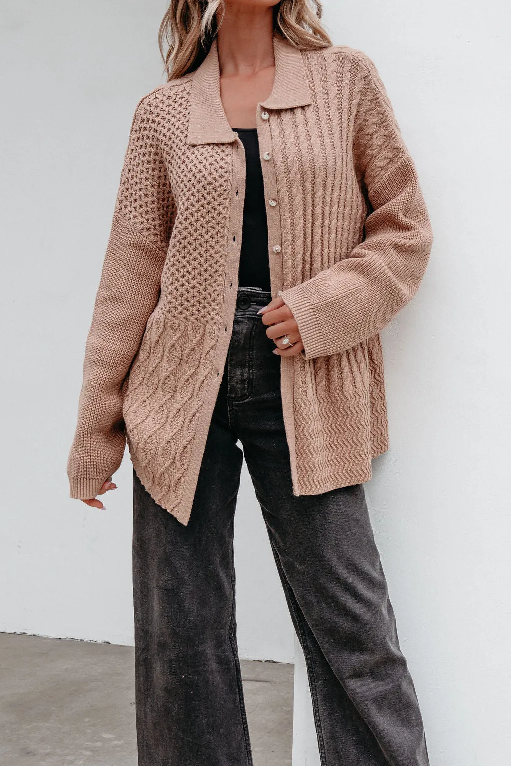 Camel Cable Knit Sweater Cardigan