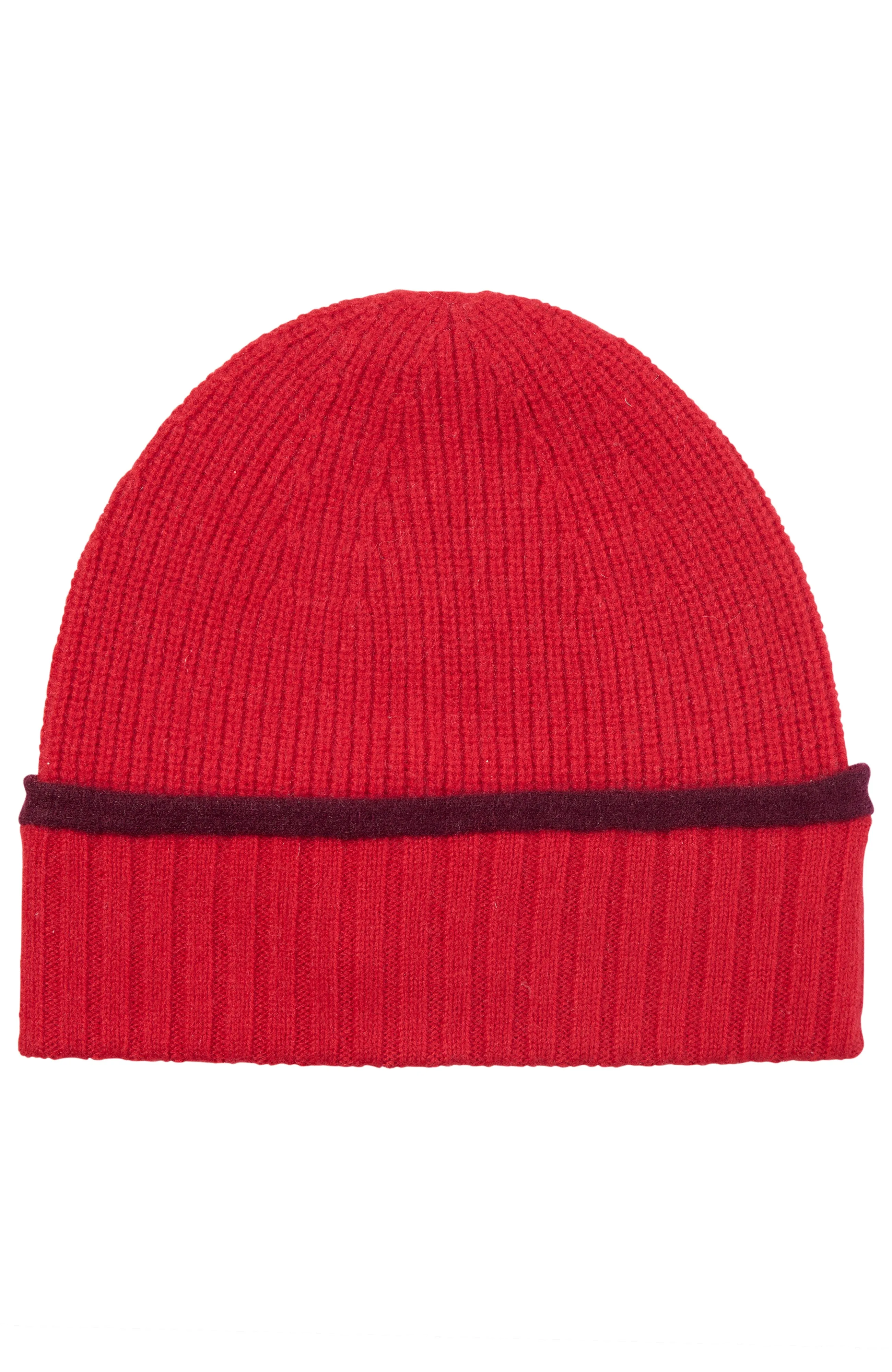 CASHMERE RIBBED BEANIE WITH TIPPED CUFF