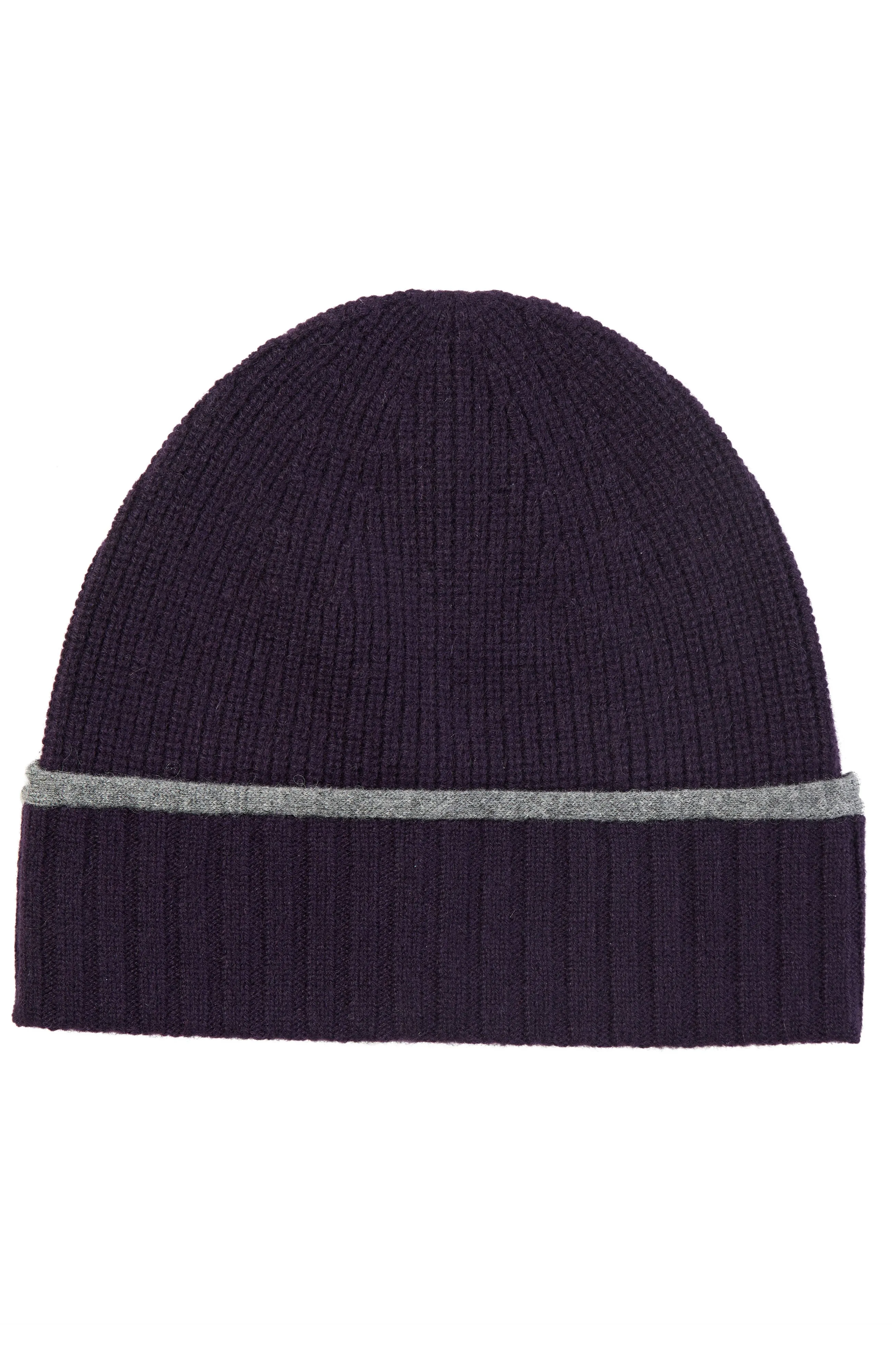 CASHMERE RIBBED BEANIE WITH TIPPED CUFF