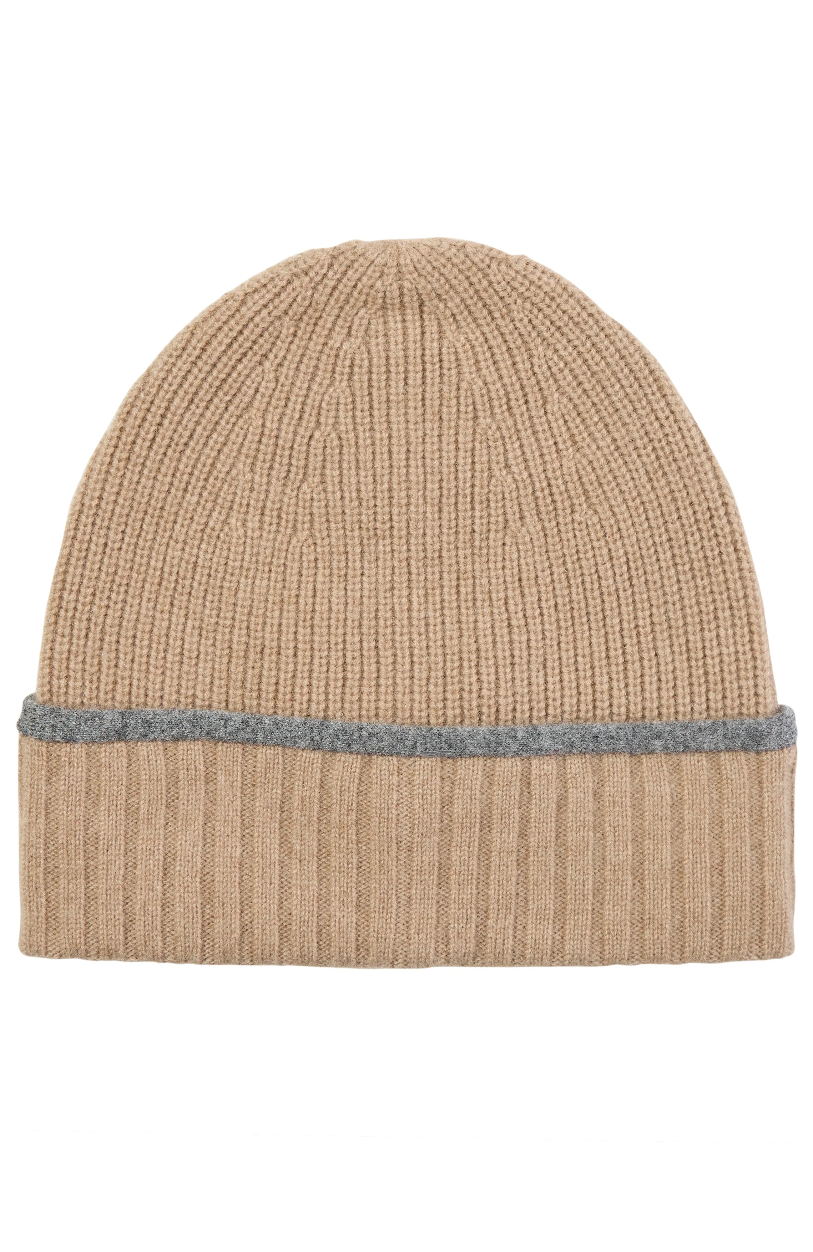 CASHMERE RIBBED BEANIE WITH TIPPED CUFF