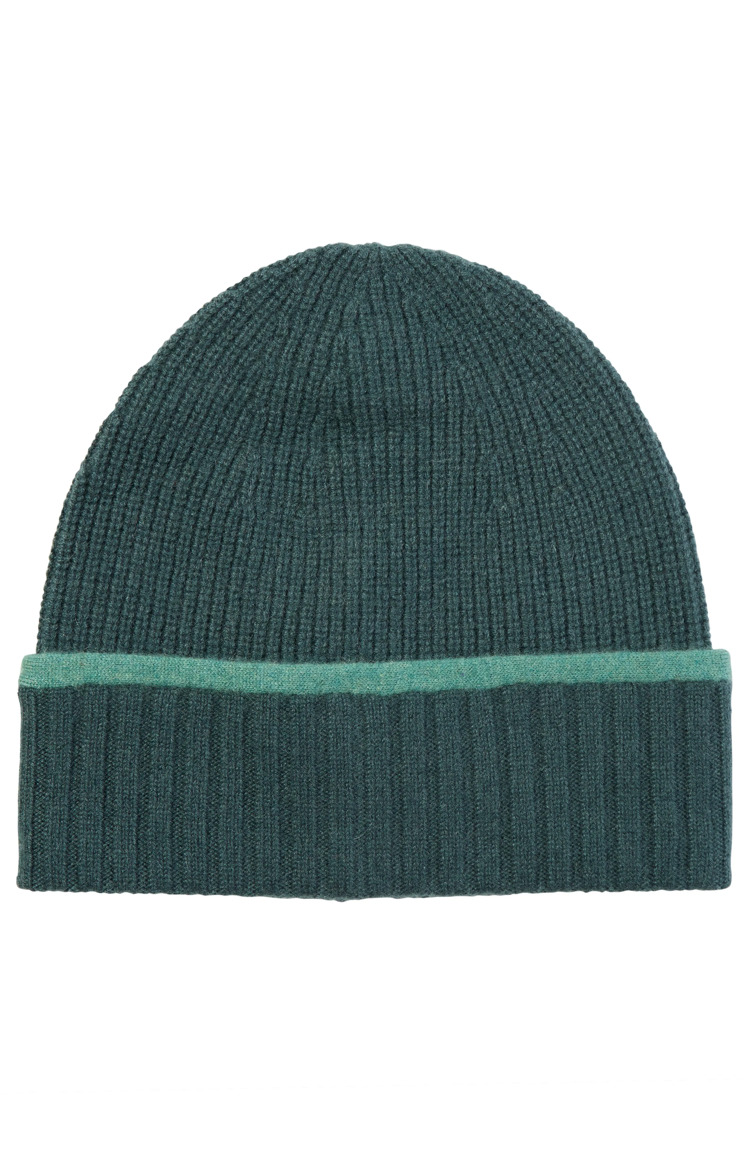 CASHMERE RIBBED BEANIE WITH TIPPED CUFF