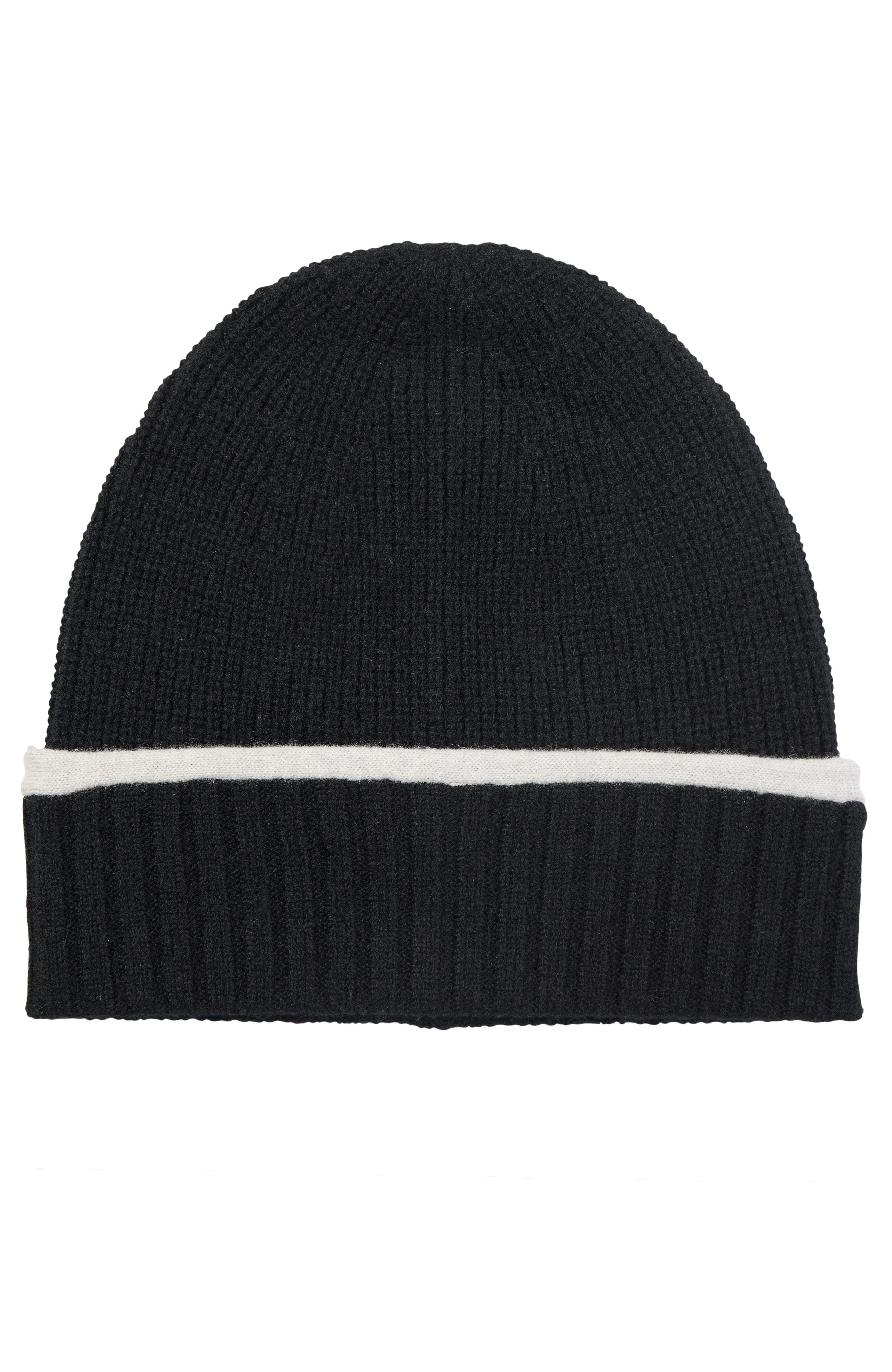 CASHMERE RIBBED BEANIE WITH TIPPED CUFF