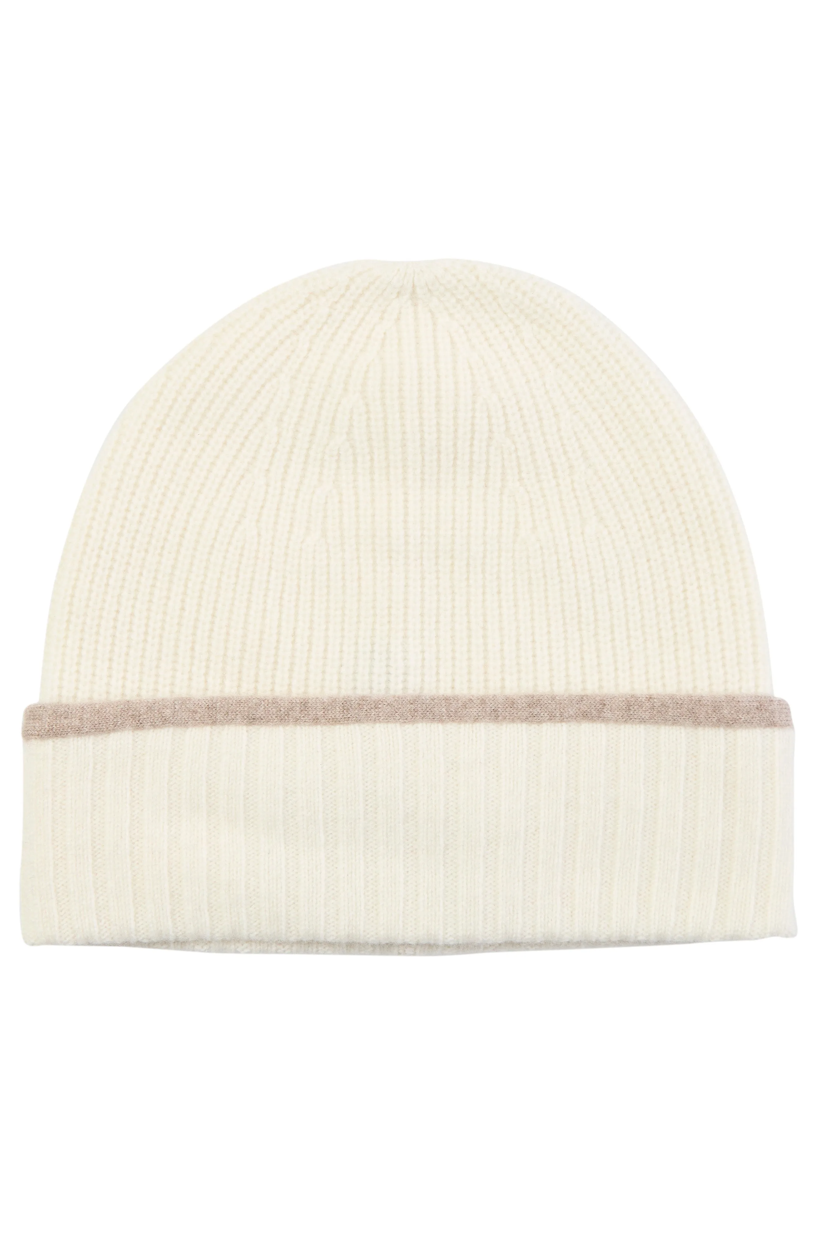 CASHMERE RIBBED BEANIE WITH TIPPED CUFF