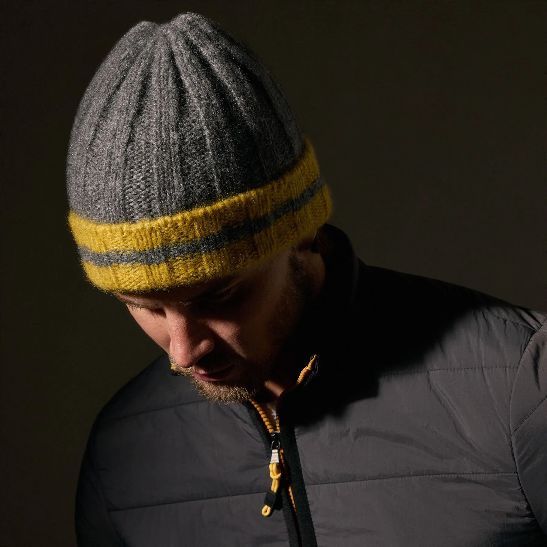 Cashmere Stripe Rib Beanie - Thunder/Straw