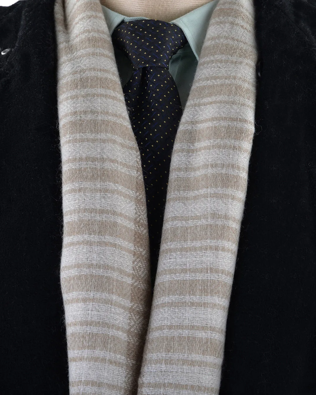 Cashmere Wool Scarf Fade Brown Cream Checks With Self Design