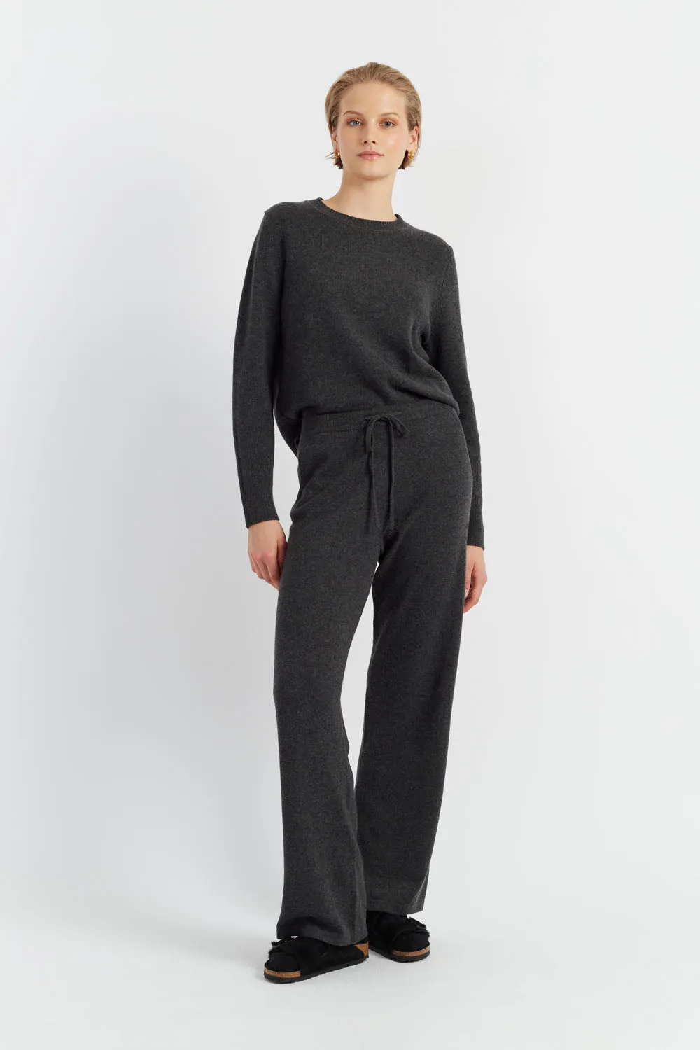 Charcoal Cashmere Wide-Leg Pants