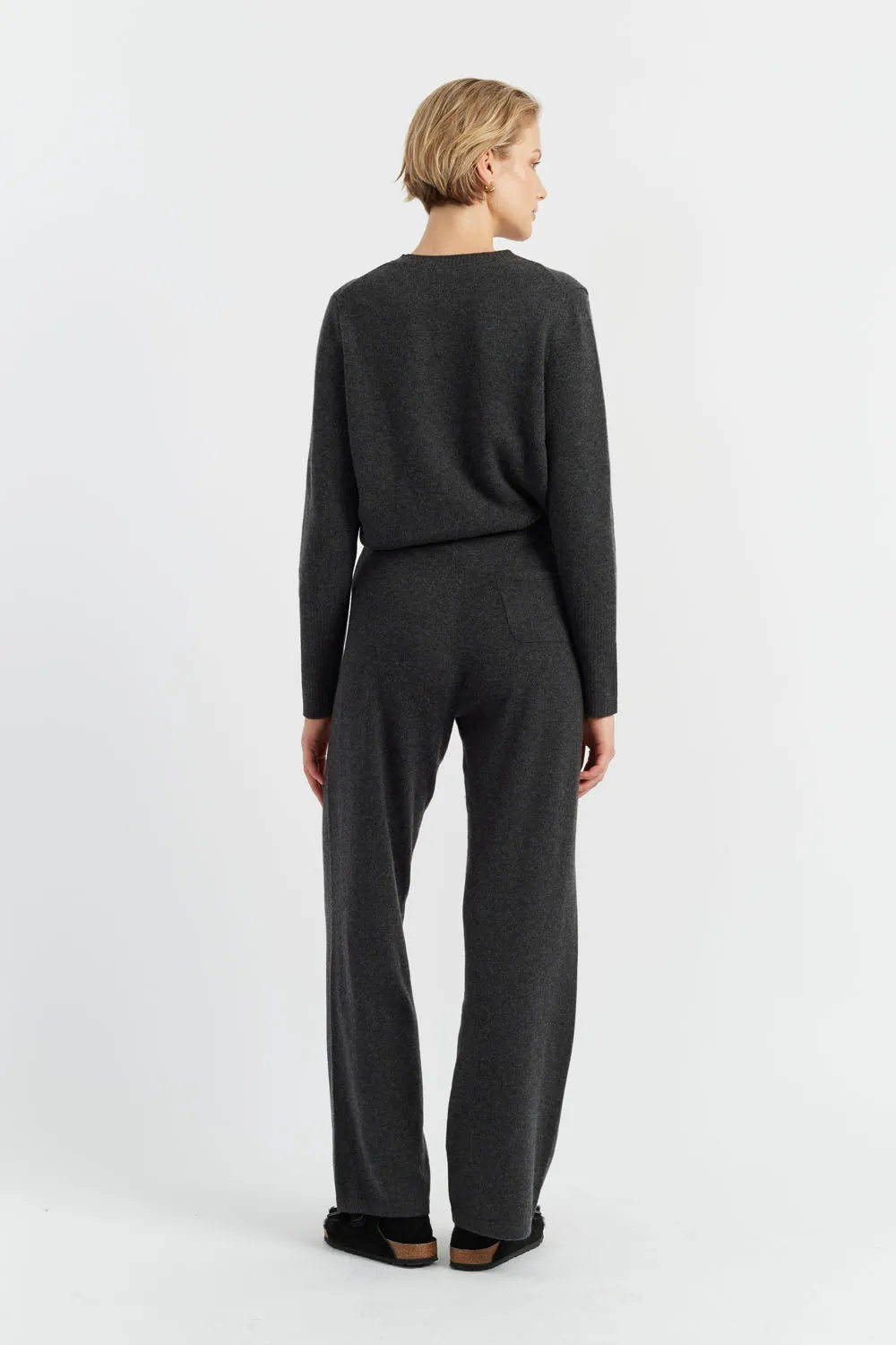 Charcoal Cashmere Wide-Leg Pants