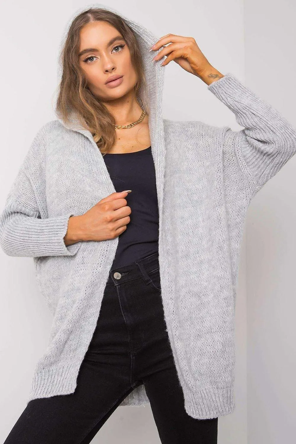 Chic Beige Oversized Knit Cardigan