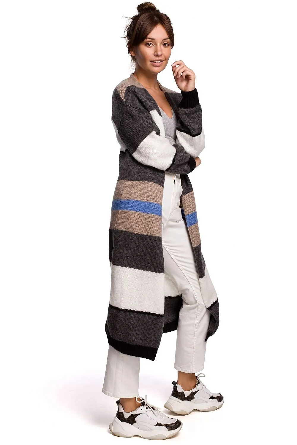 Chic Multicolor Striped Knit Cardigan