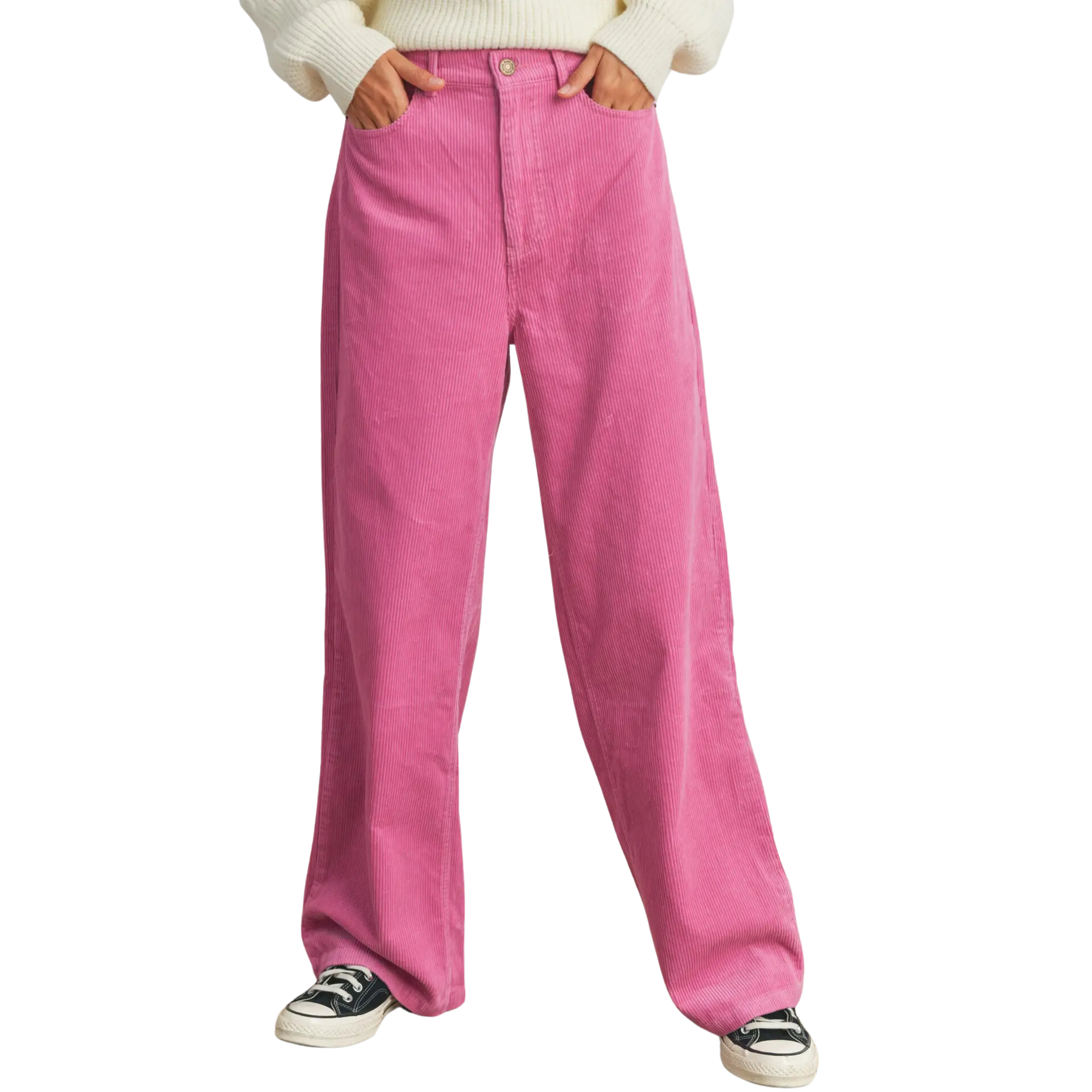 Corduroy Fabric with Pockets Detailed Pants- Pink