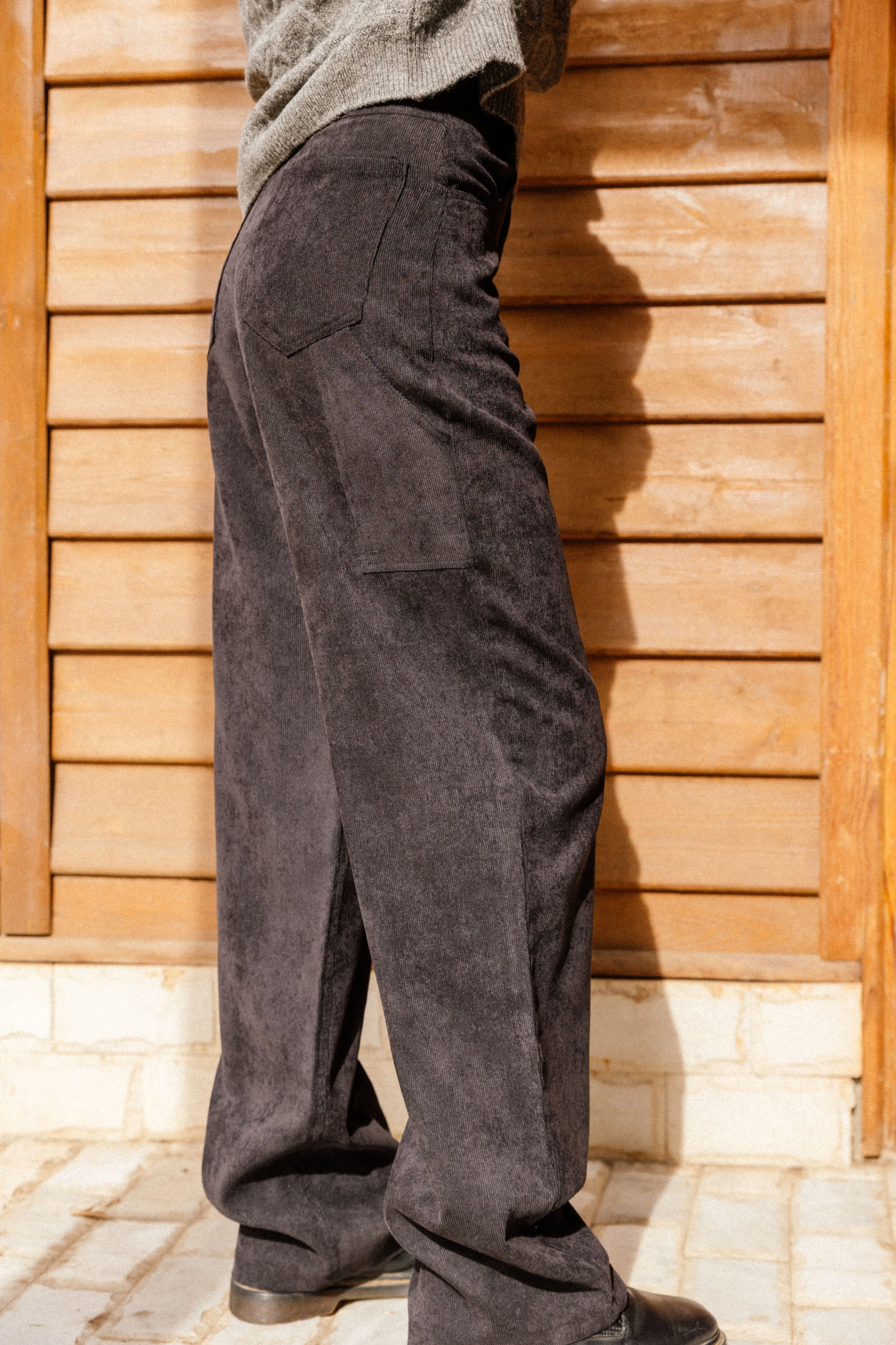 CORDUROY STRAIGHT FIT PANTS BLACK