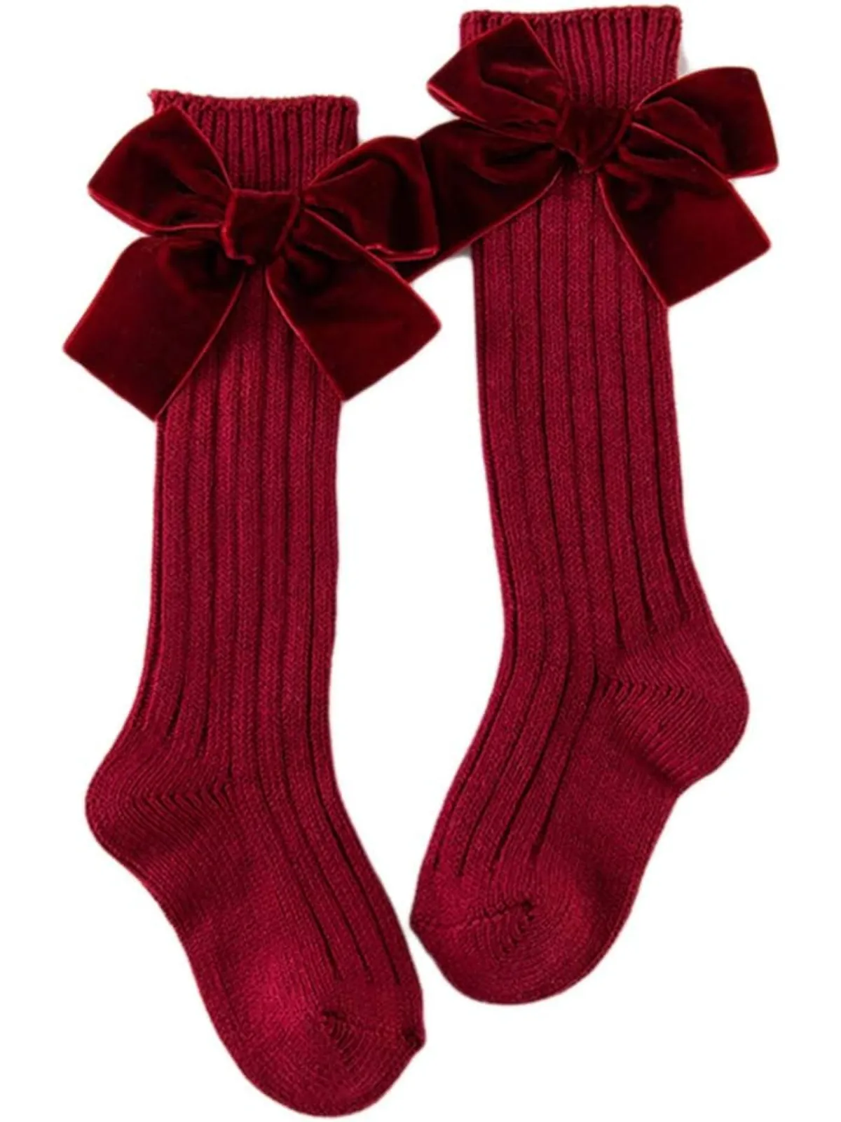 Darling Knee High Maroon Velvet Bow Socks