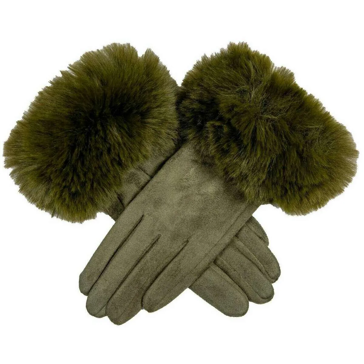 Dents Velour Lined Faux Suede Touchscreen Gloves - Olive Green