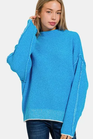 Exposed Seam Mock Neck Long Sleeve Sweater