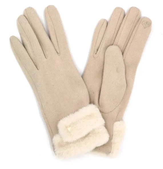 Faux Fur Cuff Smart-Touch Gloves | Black, Ivory