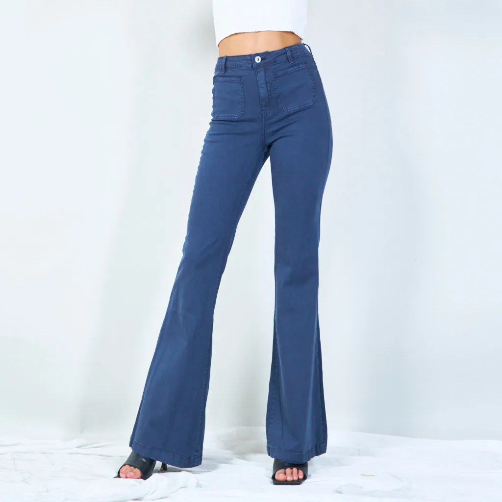 Flared corduroy pants with front patch pockets wholesale