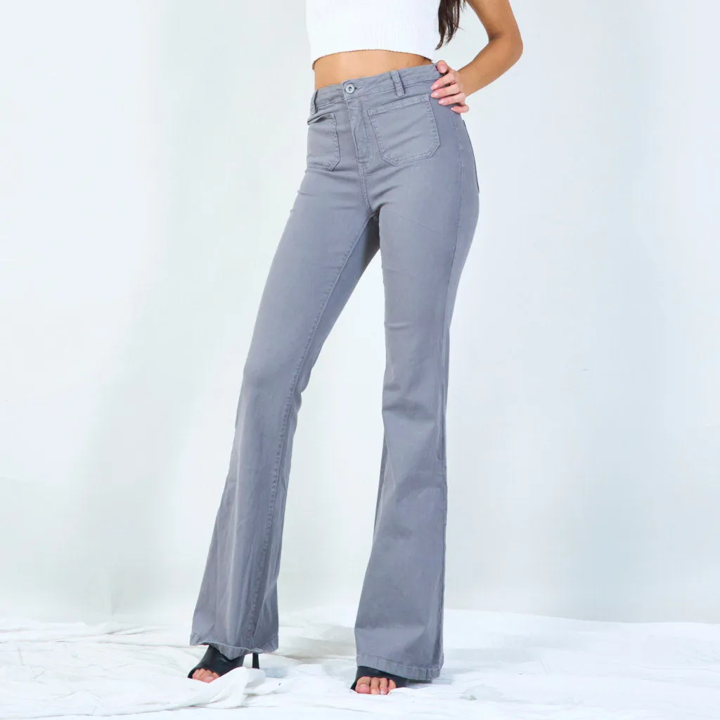 Flared corduroy pants with front patch pockets wholesale