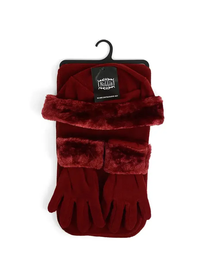 Fleece Hat Gloves Scarf Set