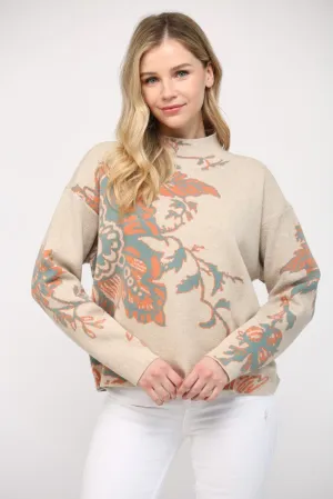 FLORAL ACCENT MOCK NECK SWEATER