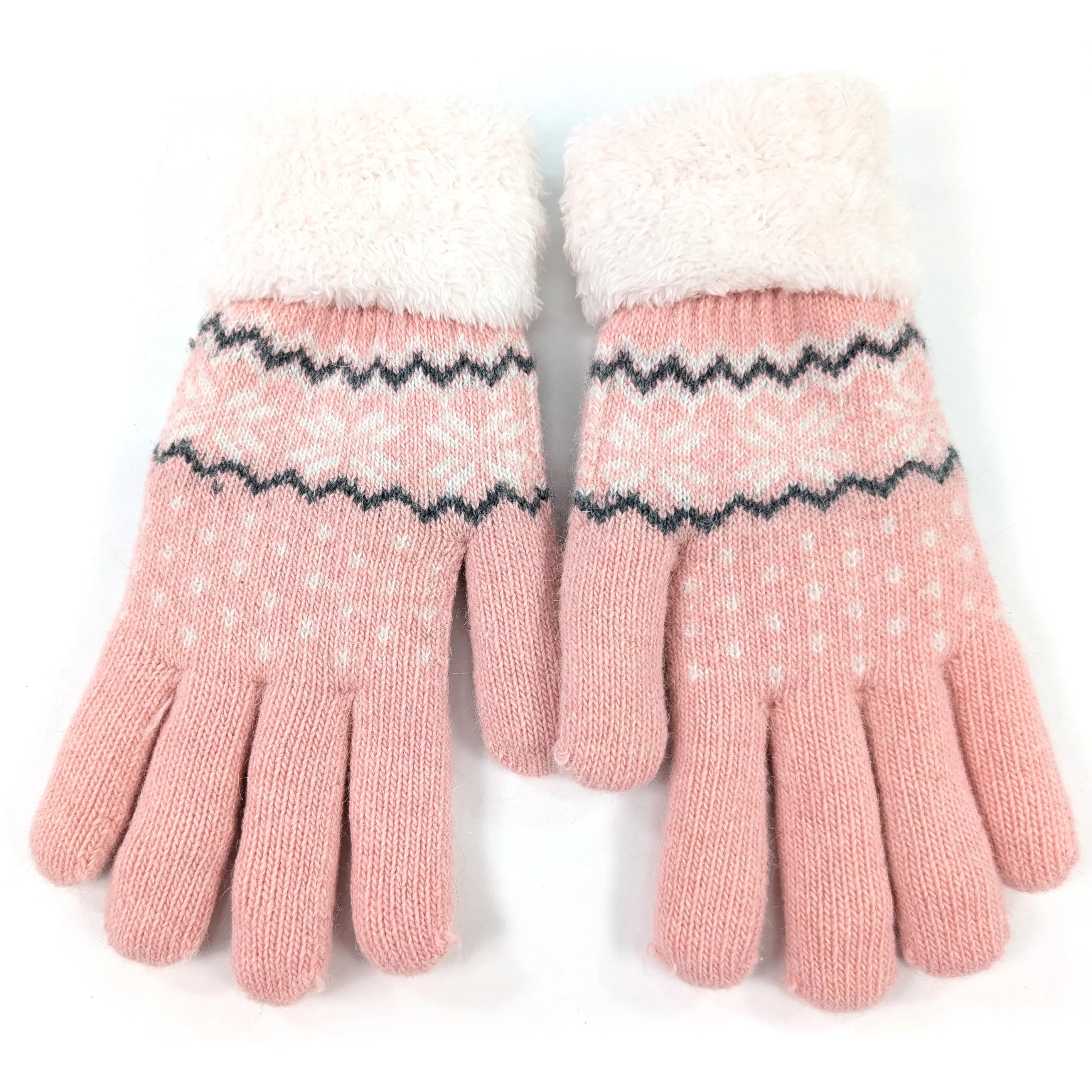 Fluffy Nordic Gloves - Pink