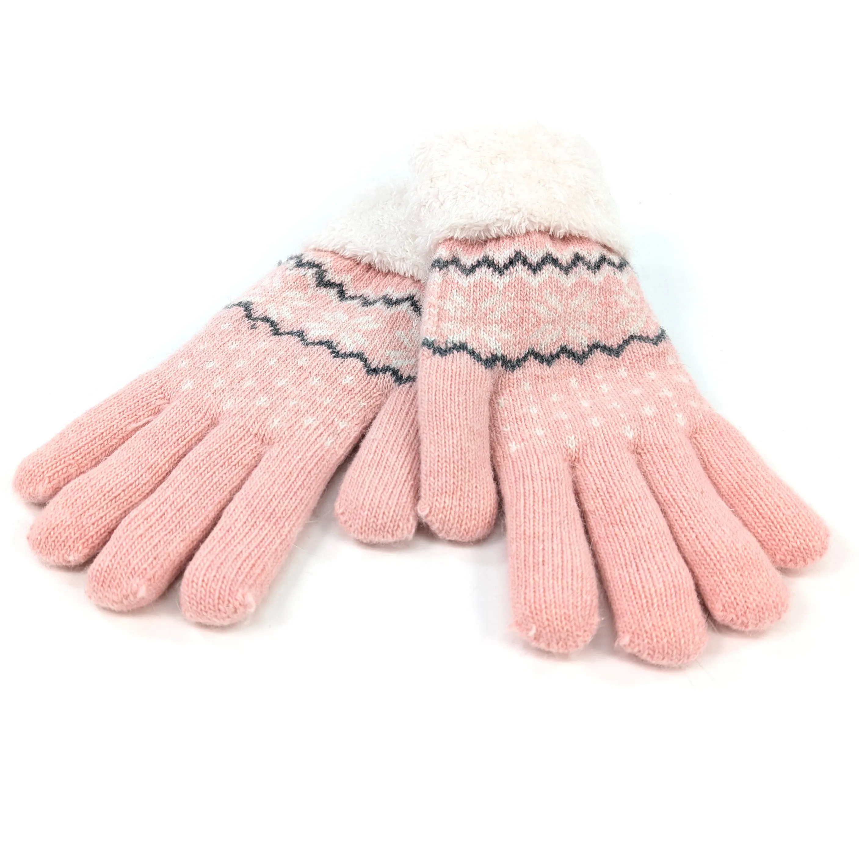 Fluffy Nordic Gloves - Pink