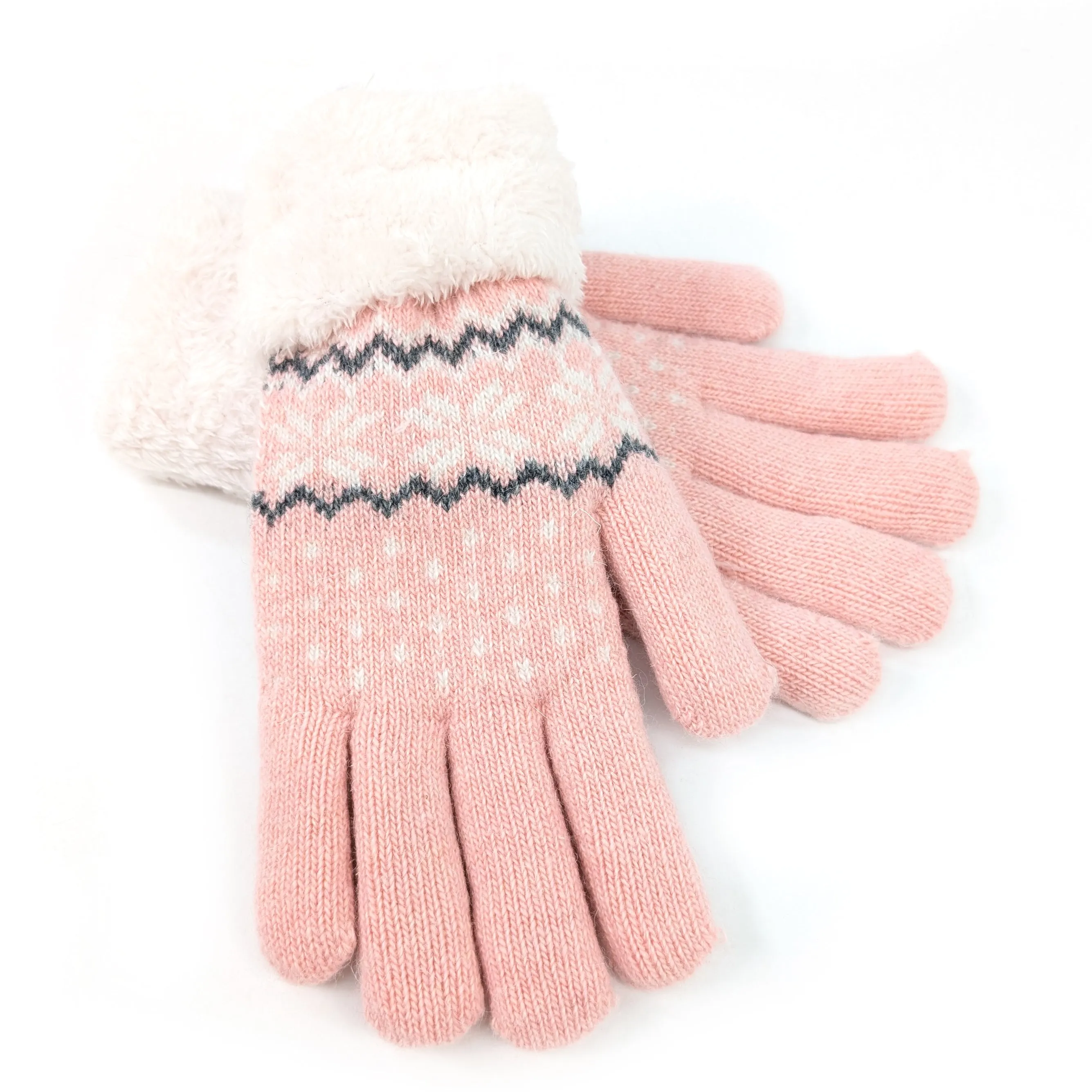 Fluffy Nordic Gloves - Pink