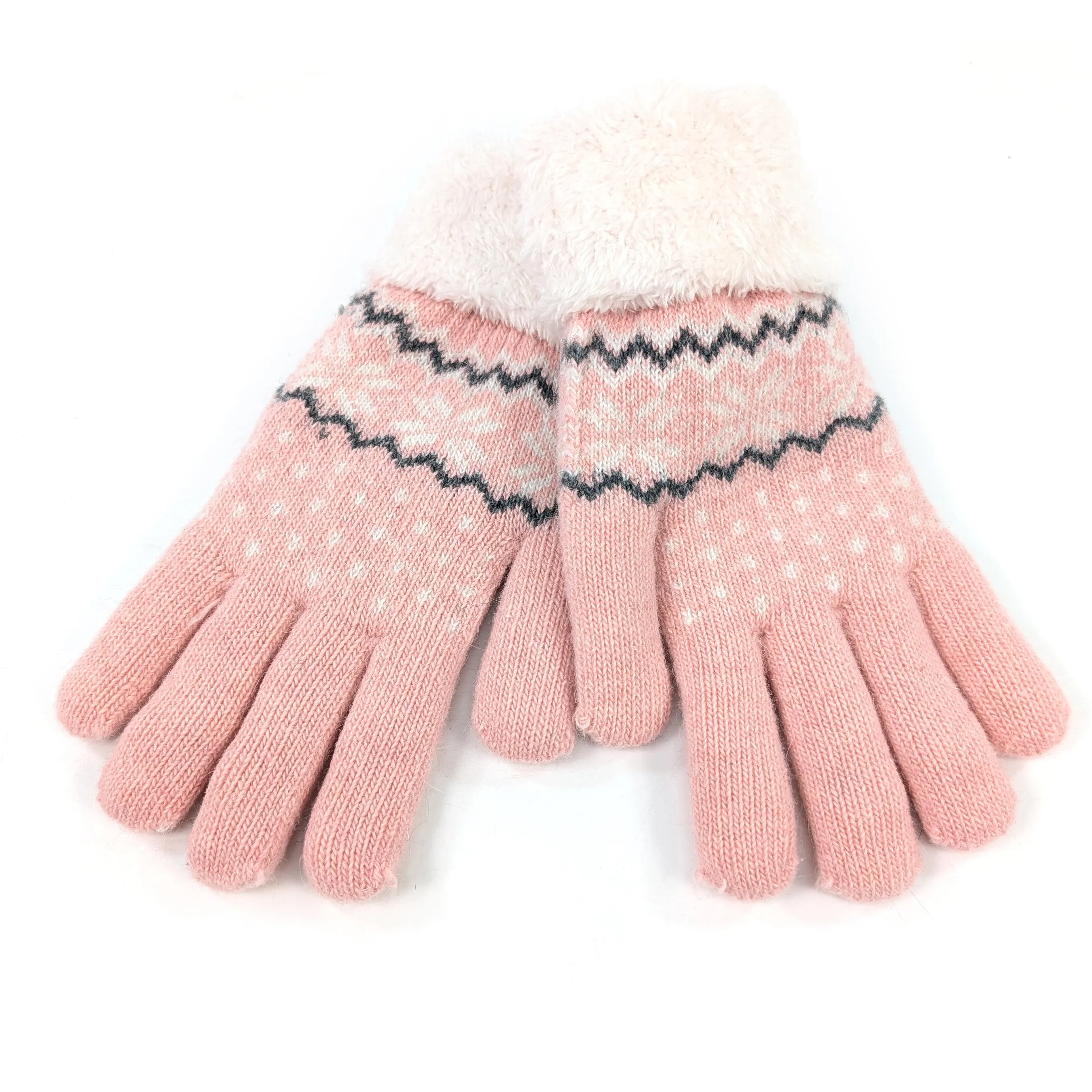 Fluffy Nordic Gloves - Pink