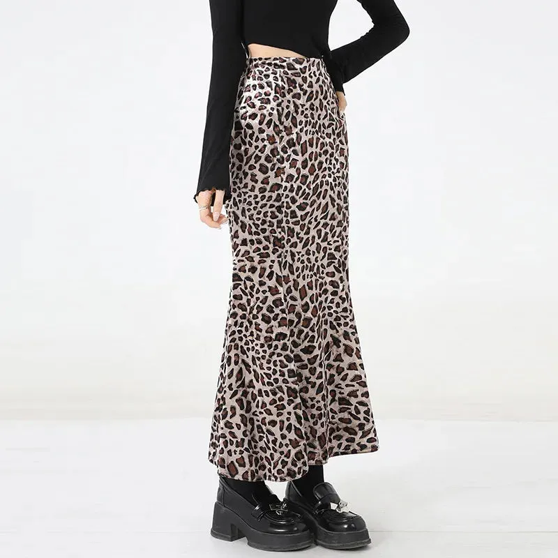 Girlary Print Mermaid Skirts for Women Spring 2024 New Fashion High Waisted Slim Sexy Long Skirts Chic Vintage Y2k Velvet Skirt