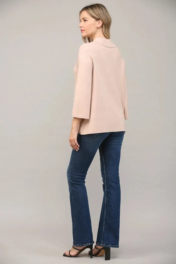 Glitter Yarn Front Pocket Detail Mock Neck Sweater  Rose Gold