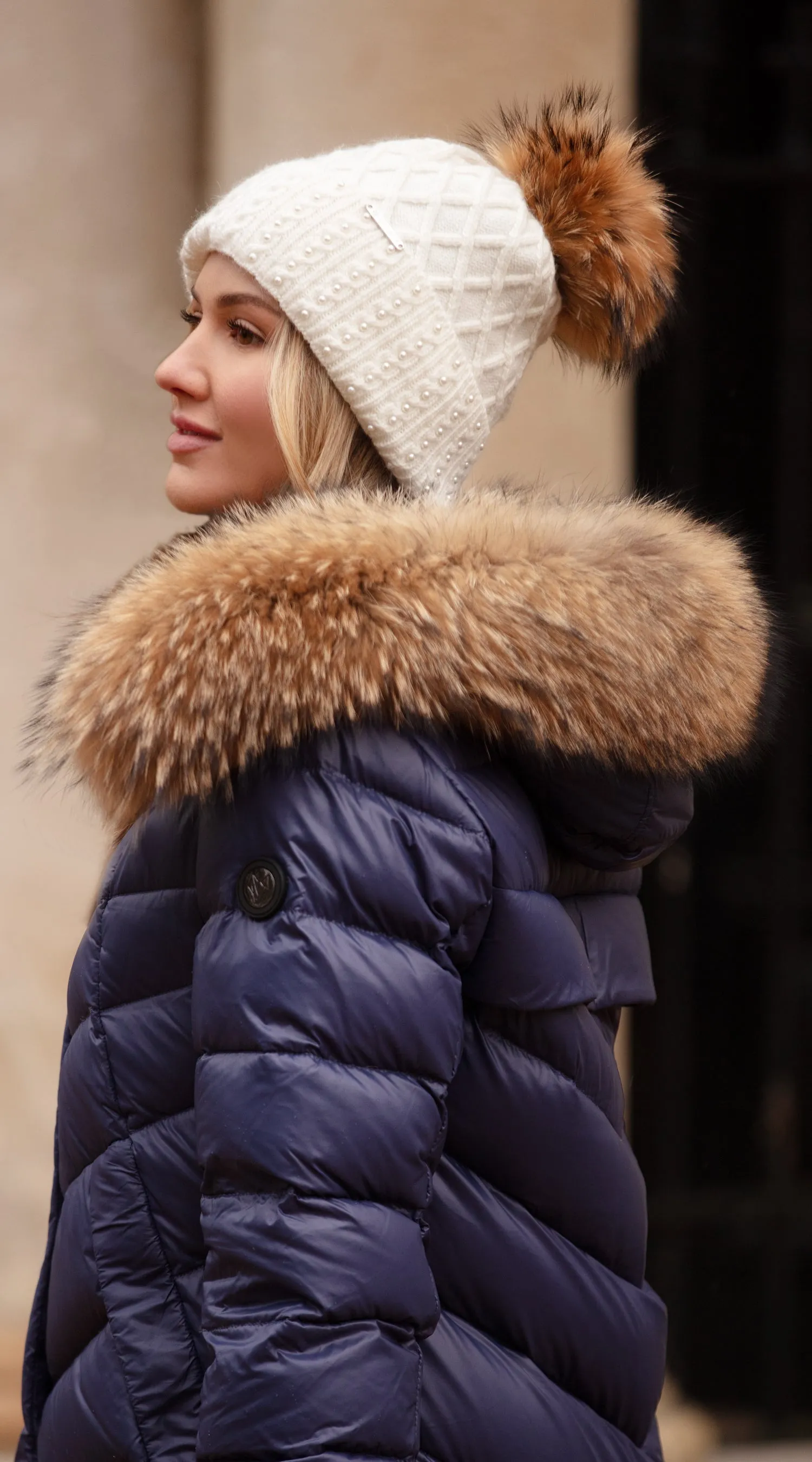 Harlow Pom Pom Hat - Ecru