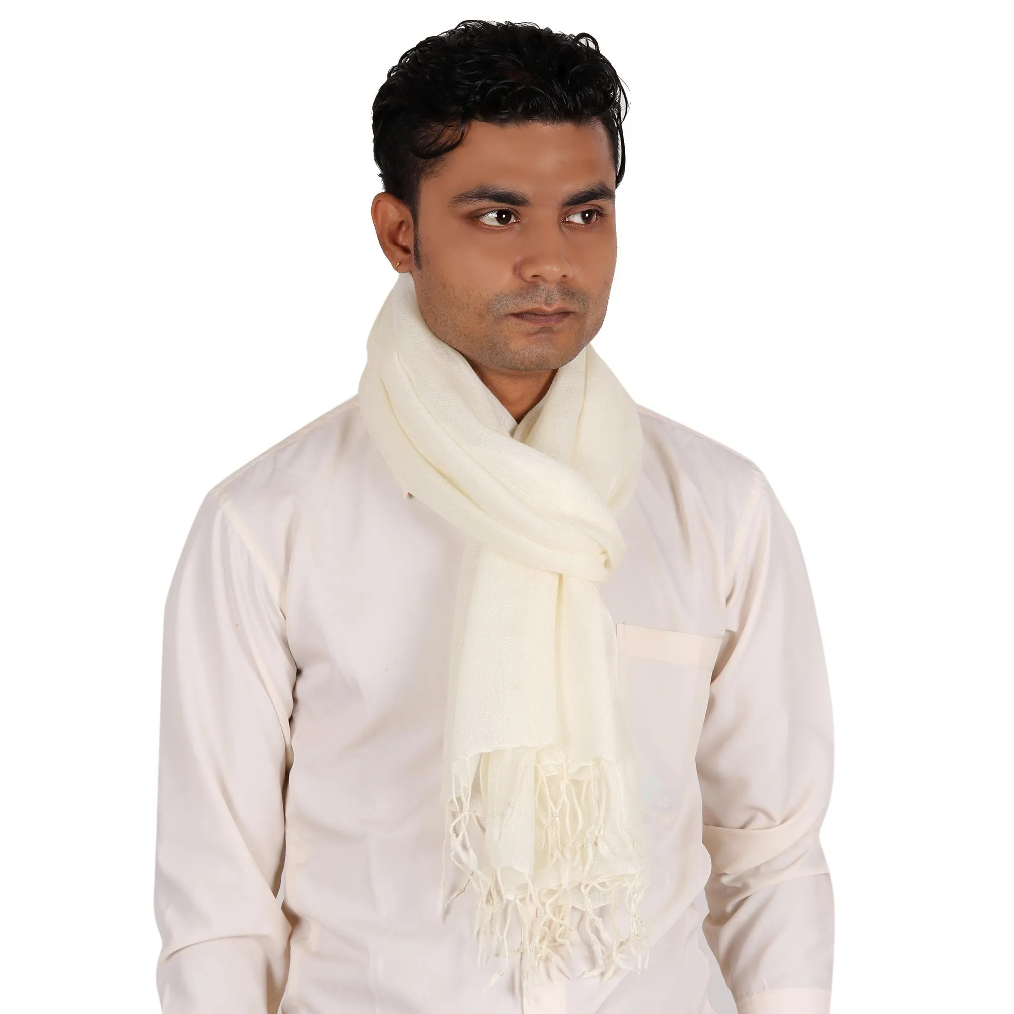 Kashmiri Ivory Men's Tan Lightweight Ivory Wool Scarf from India