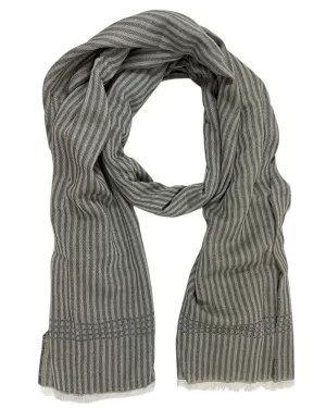 Kiton Scarf Gray Green Stripes - Luxury Cotton Shawl