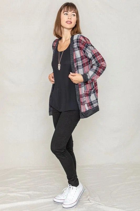 Knit Plaid Slouch Cardigan