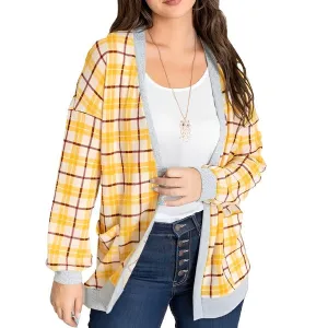 Knit Plaid Slouch Cardigan