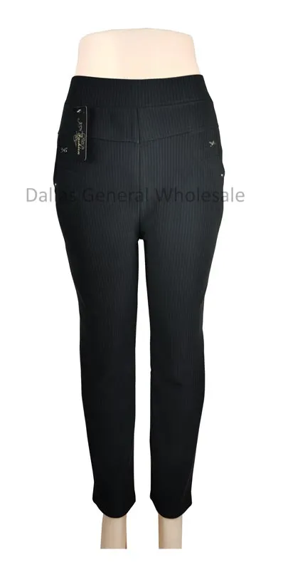 Ladies Stripes Fur Lining Fitted Trousers Wholesale