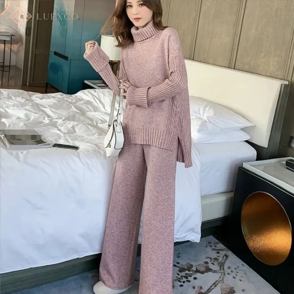 Luexco Turtleneck Sweater and Wide Leg Pants Two Piece Set