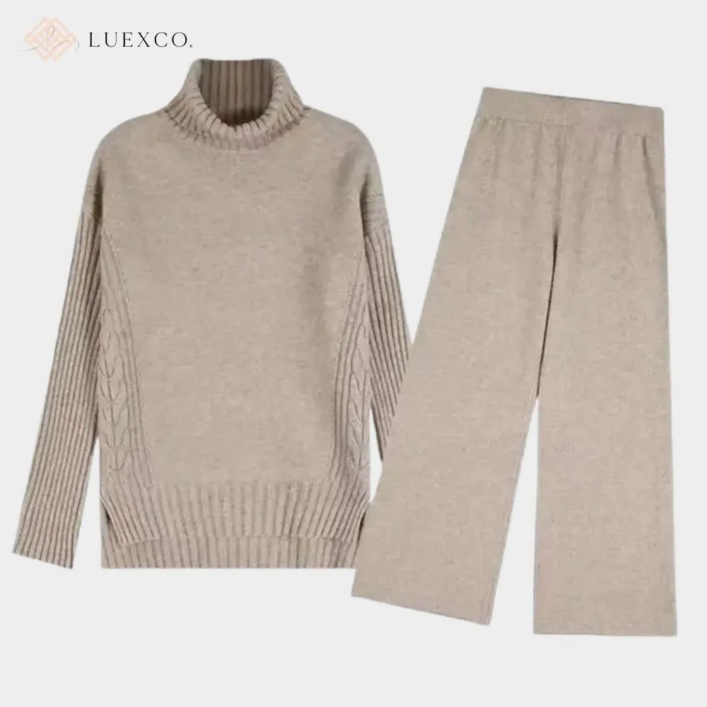 Luexco Turtleneck Sweater and Wide Leg Pants Two Piece Set