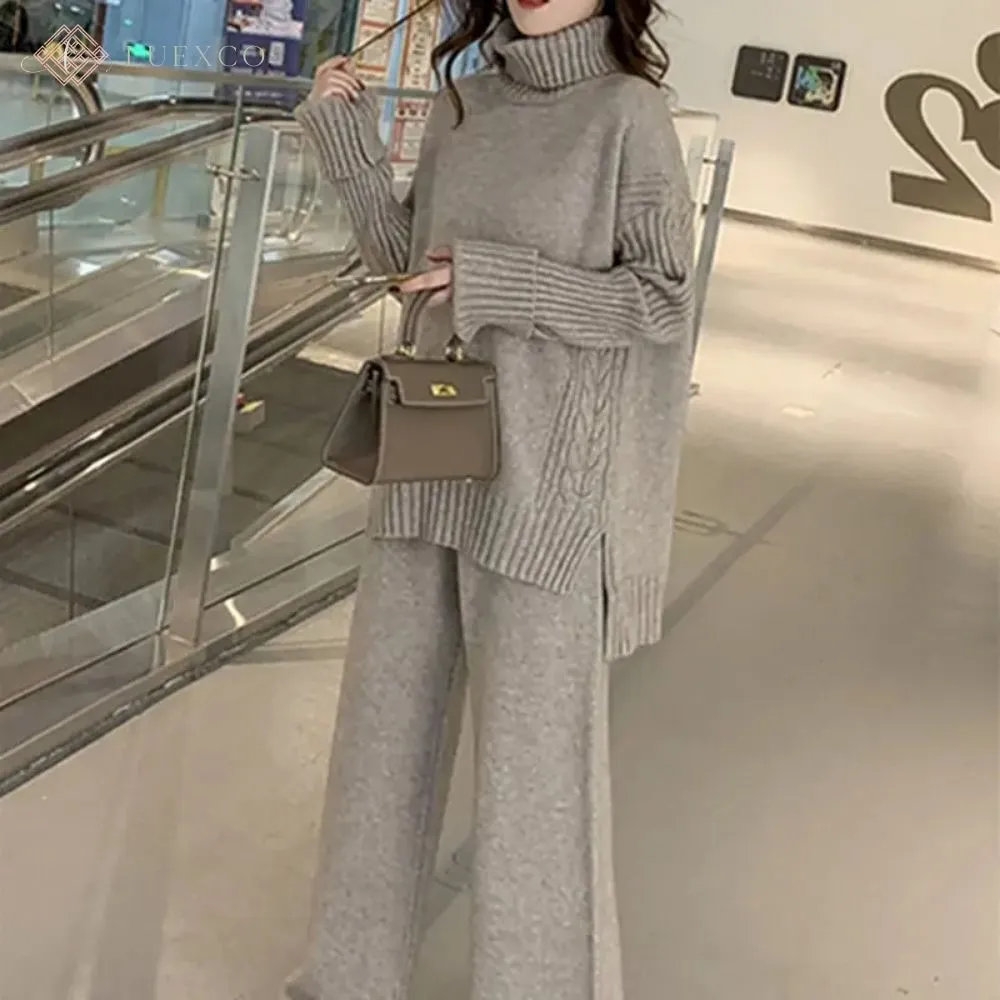 Luexco Turtleneck Sweater and Wide Leg Pants Two Piece Set