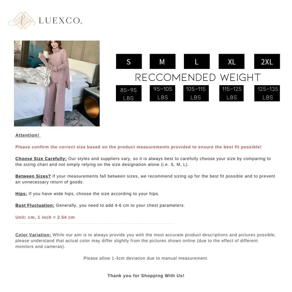 Luexco Turtleneck Sweater and Wide Leg Pants Two Piece Set