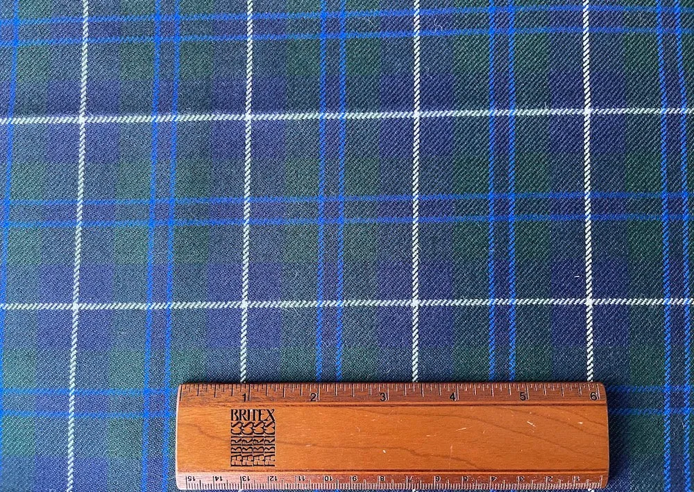 Midnight & Hunter Green Tartan Plaid Wool Twill (Made in Italy)