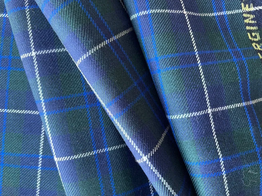 Midnight & Hunter Green Tartan Plaid Wool Twill (Made in Italy)