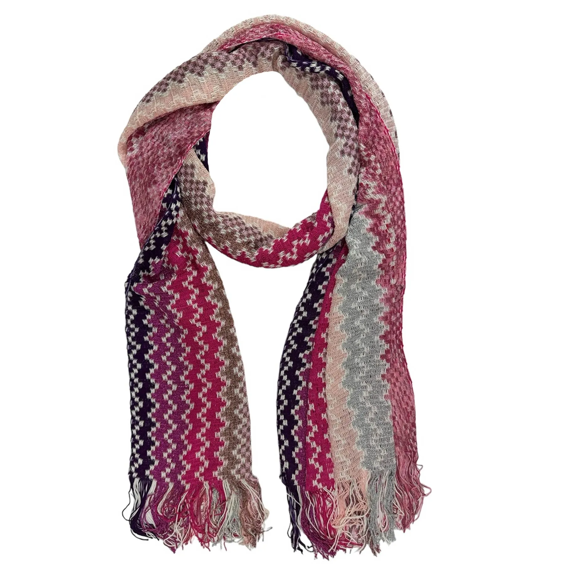 Missoni Scarf Pink White Cranberry Zigzag Pattern - Women Designer Shawl SALE