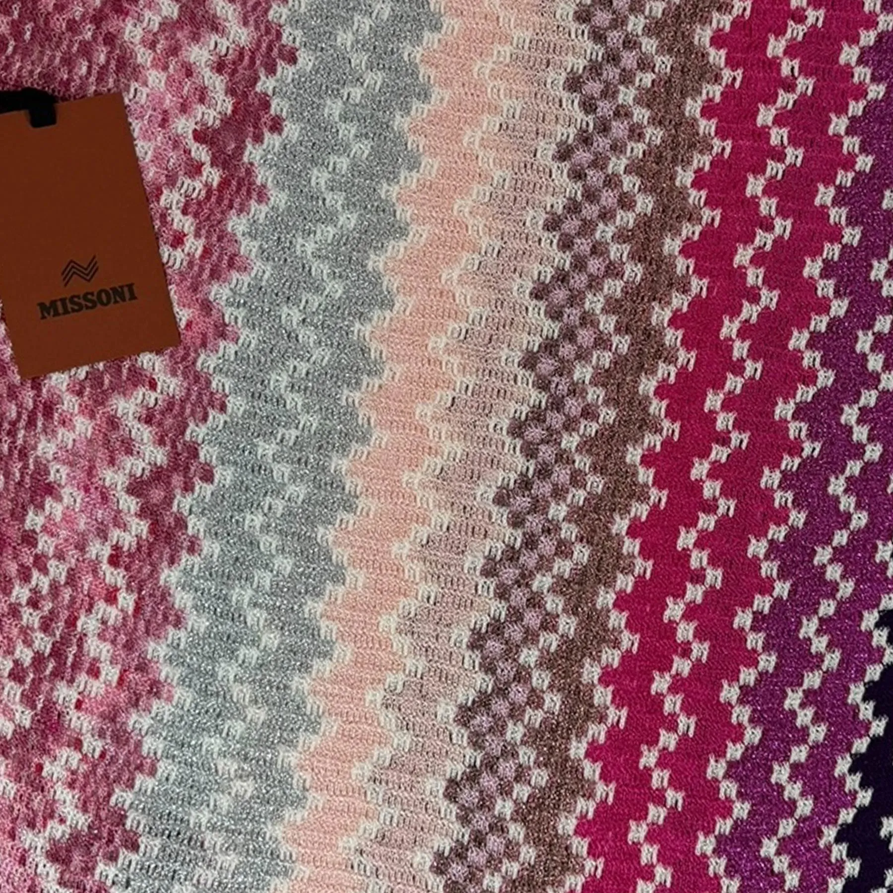 Missoni Scarf Pink White Cranberry Zigzag Pattern - Women Designer Shawl SALE