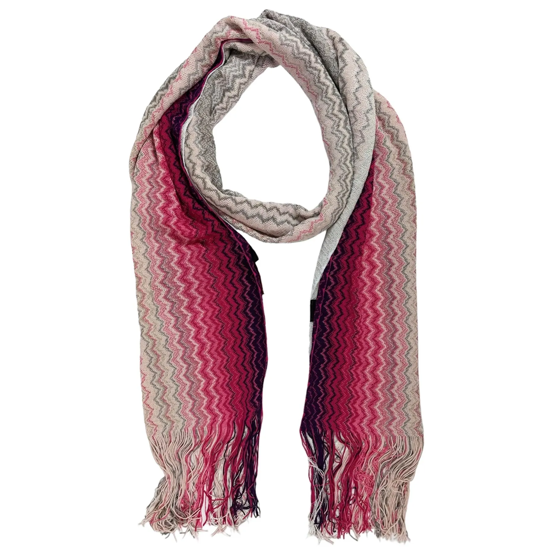 Missoni Scarf Pink White Gray Zig Zag Pattern - Women Designer Shawl